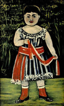 Little girl with a red bow by Niko Pirosmani — male oil painting wall art, Naïve Art Primitivism