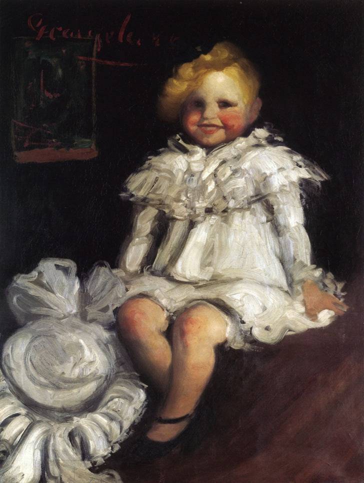 Little Lore with Her Hat by George Luks, hand-painted portrait oil painting reproduction on canvas