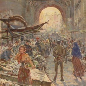 Lively market at the Porta Capuana by Vincenzo Migliaro — Oil Painting Reproduction