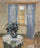 Living Room with Lilac Curtins and Blue Clematis in entryway