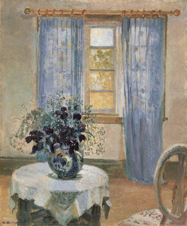 Living Room with Lilac Curtins and Blue Clematis