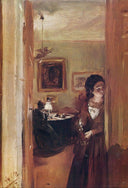 Living Room with the Artist's Sister by Adolph Menzel — female oil painting wall art, Realism