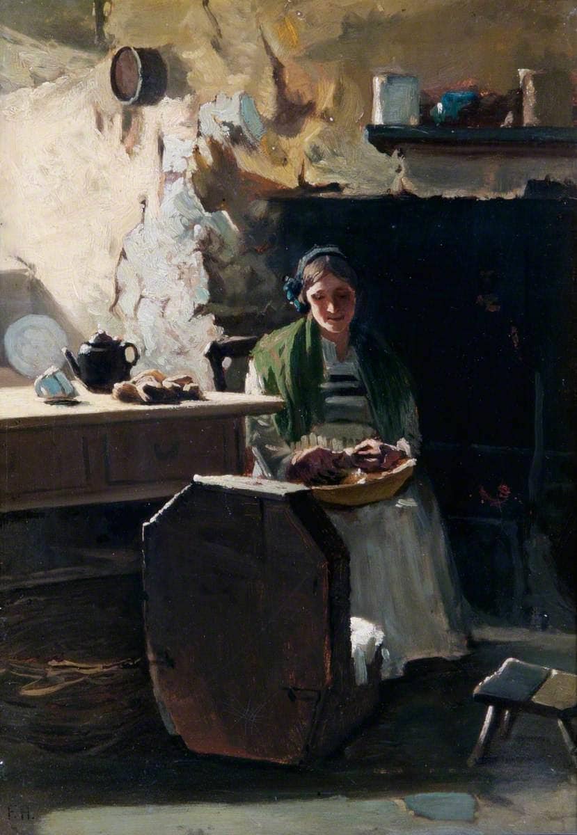 Peeling Potatoes by Frank Holl — hand-painted still oil painting reproduction on canvas