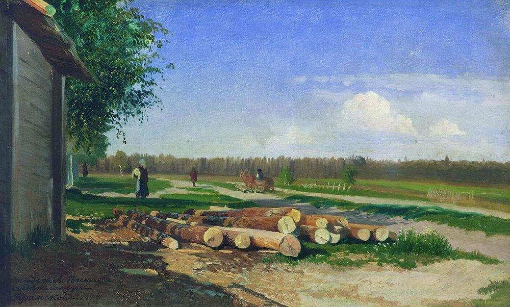 Logs by the Road by Fyodor Vasilyev — hand-painted botanical oil painting reproduction on canvas