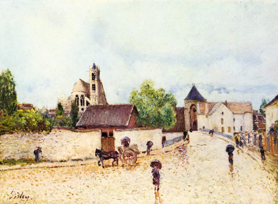 Loing at Moret in the rain by Alfred Sisley — hand-painted architectural oil painting reproduction on canvas