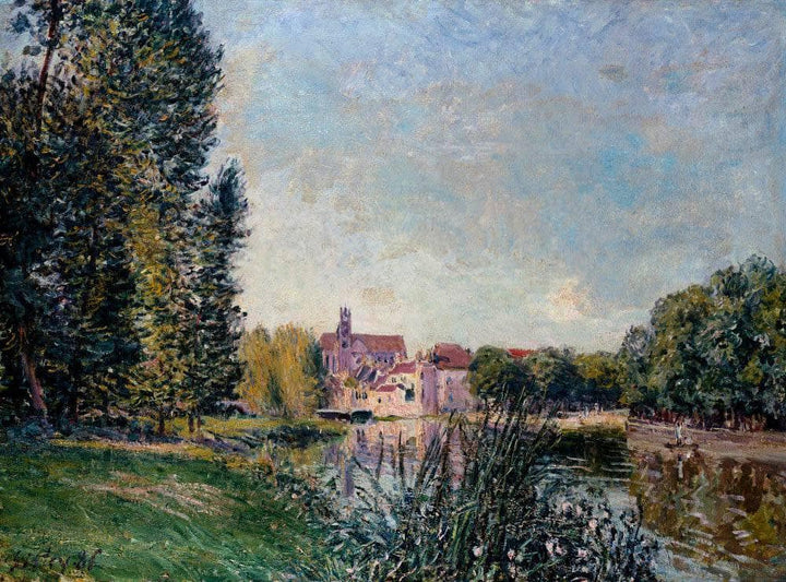 Loing River and Church at Moret by Alfred Sisley — hand-painted botanical oil painting reproduction on canvas