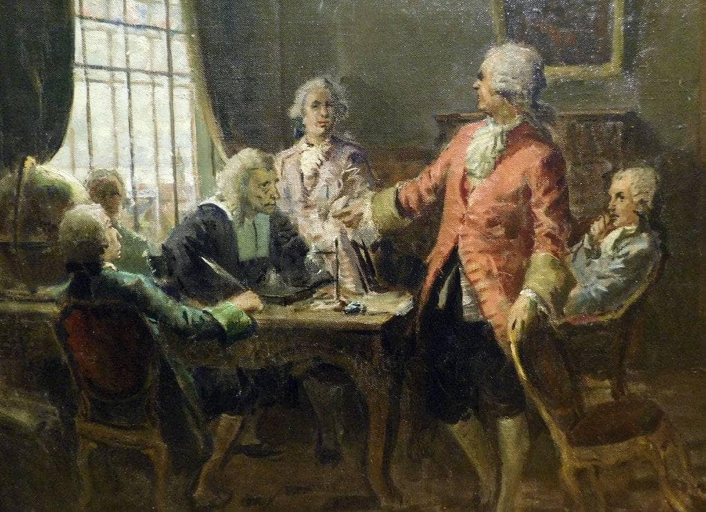 Lomonosov in Germany. The scientific Debate. by Eugene Lanceray — hand-painted portrait oil painting reproduction on canvas