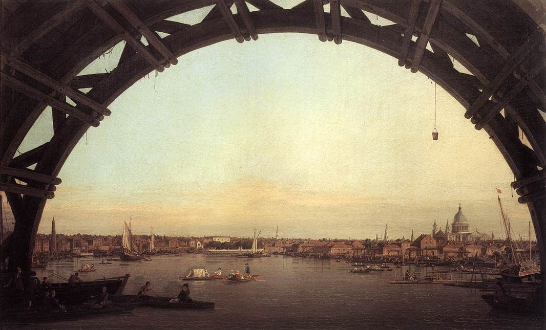 London seen through an arch of Westminster Bridge by Canaletto — hand-painted architectural oil painting reproduction on canvas