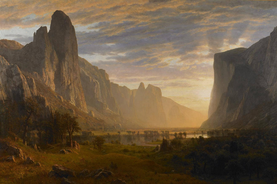 Looking Down Yosemite Valley, California by Albert Bierstadt — hand-painted botanical oil painting reproduction on canvas