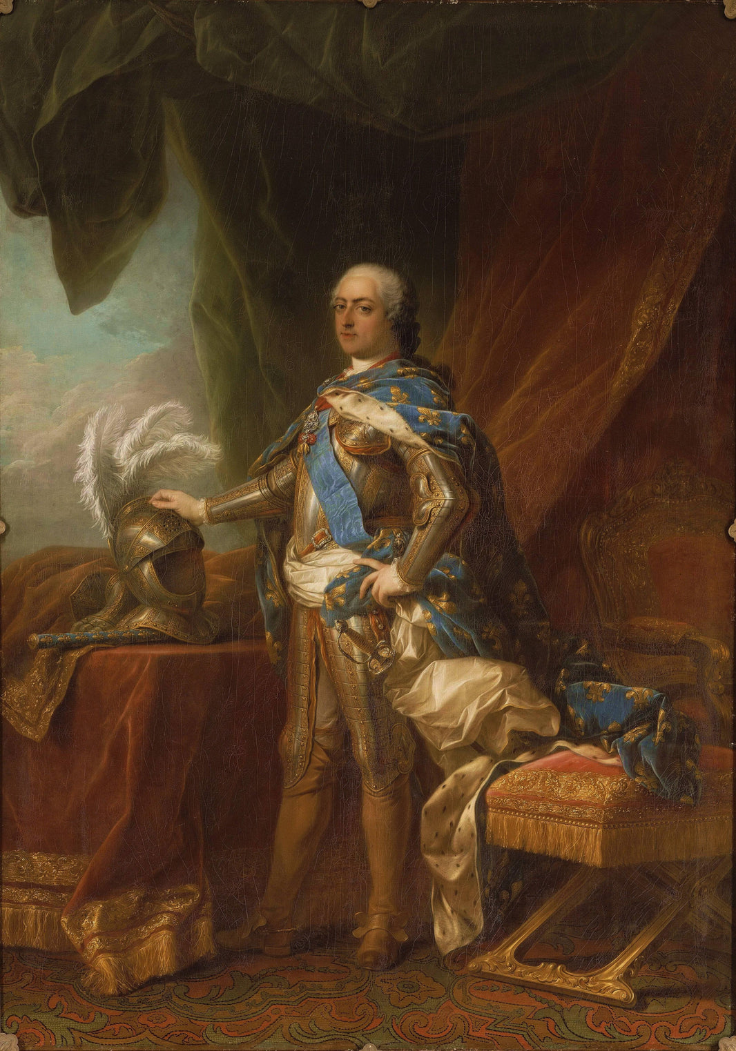 Louis XV in Armour by Charles-Andre van Loo (Carle van Loo) — hand-painted portrait oil painting reproduction on canvas