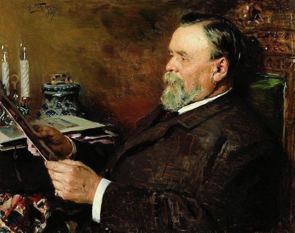 Lover of painting. Portrait of a collector I. E. Tsvetkov. by Vladimir Makovsky — hand-painted portrait oil painting reproduction on canvas