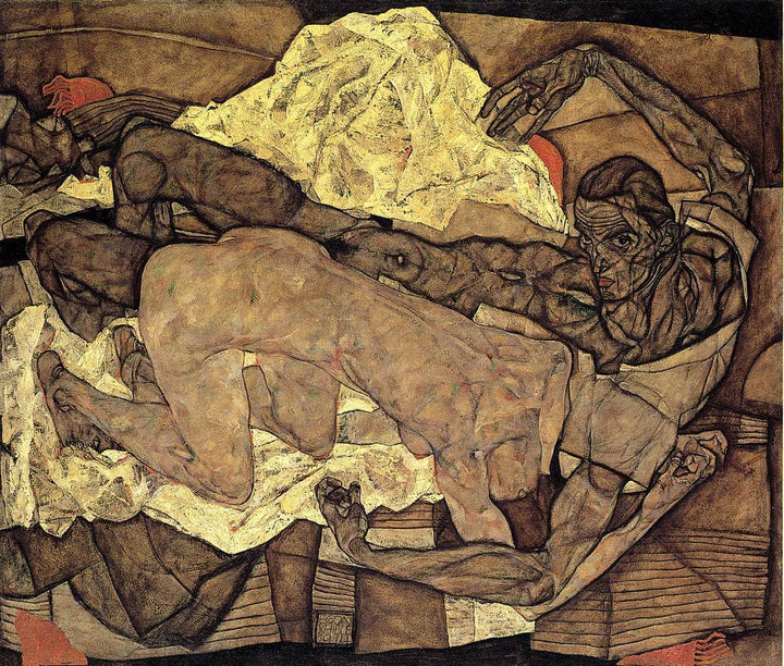 Lovers Man and Woman by Egon Schiele — hand-painted abstract oil painting reproduction on canvas