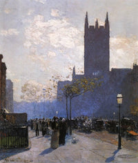 Lower Fifth Avenue by Childe Hassam — hand-painted architectural oil painting reproduction on canvas