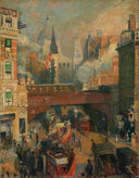 Ludgate Circus, Entrance to the City (November, Midday) by Jacques-Émile Blanche — city oil painting wall art, Post Impressionism