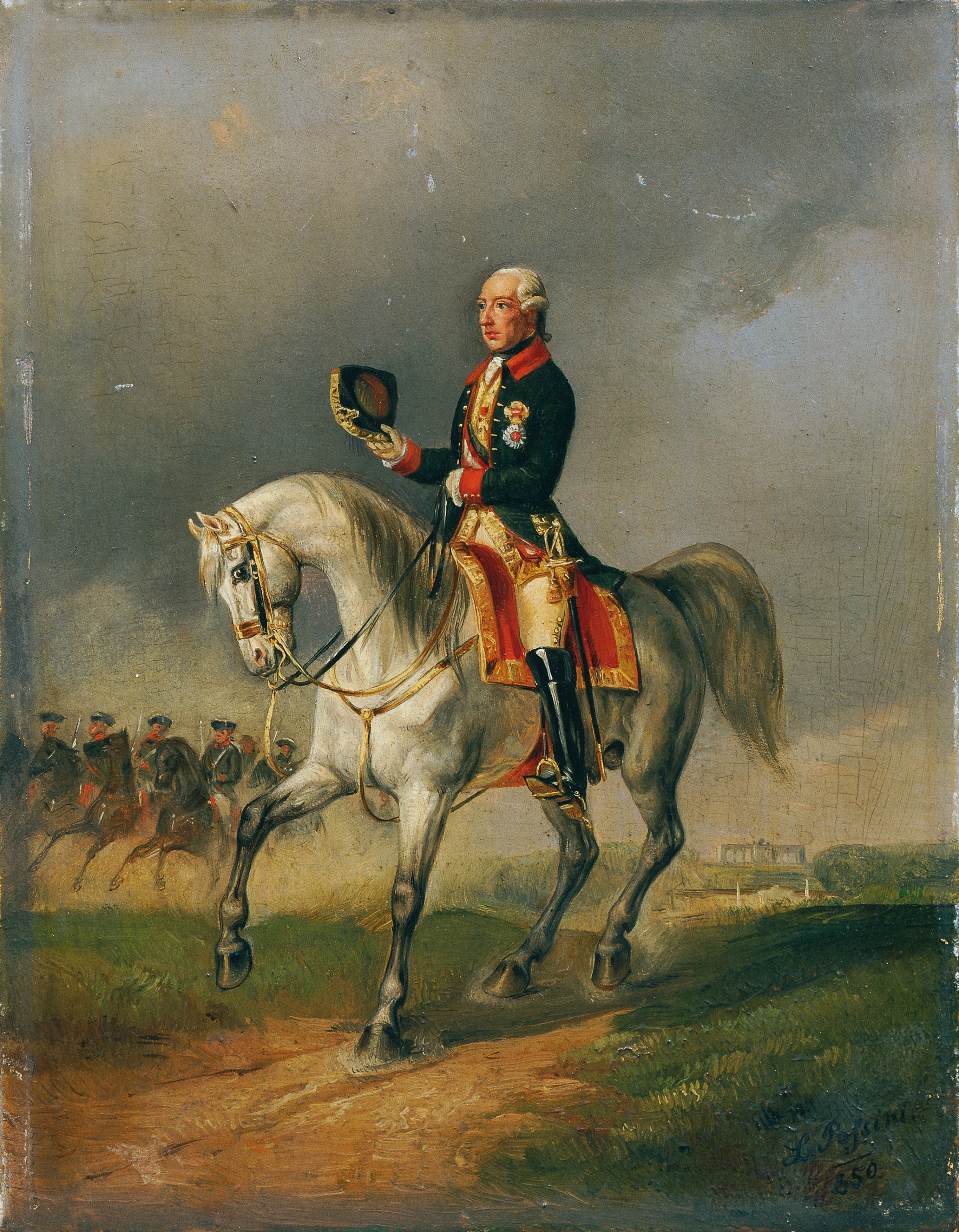 The Austrian Emperor Josef II riding a horse - Ludwig Passini