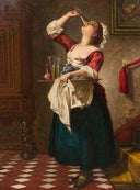 A naughty naid by Ludwig Knaus — female oil painting wall art, Realism