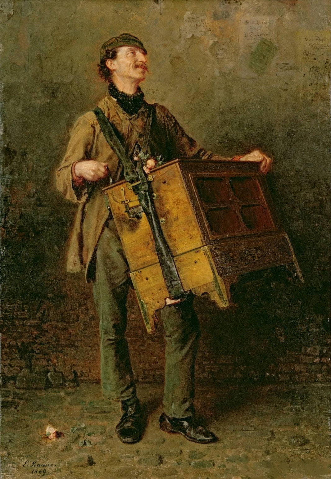 The Hurdy-gurdy Man by Ludwig Knaus — hand-painted portrait oil painting reproduction on canvas