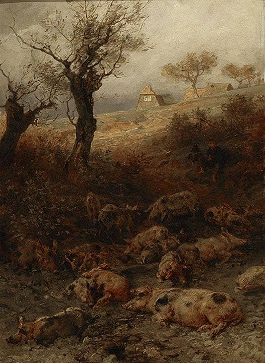 Evening effect by Ludwig Knaus — hand-painted landscape oil painting reproduction on canvas