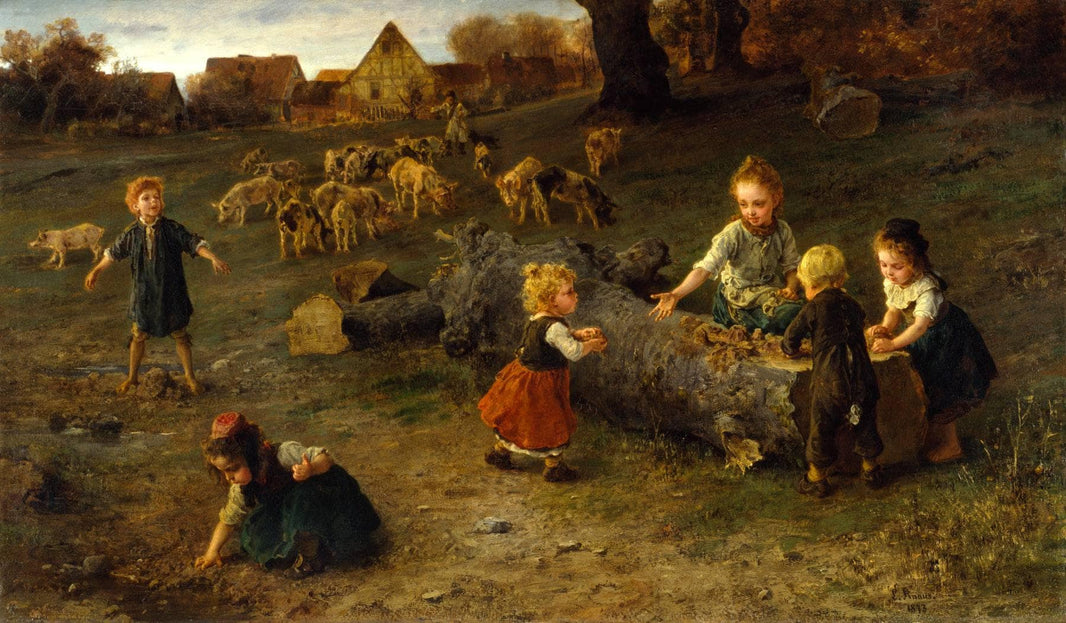 Mud pies by Ludwig Knaus — hand-painted landscape oil painting reproduction on canvas