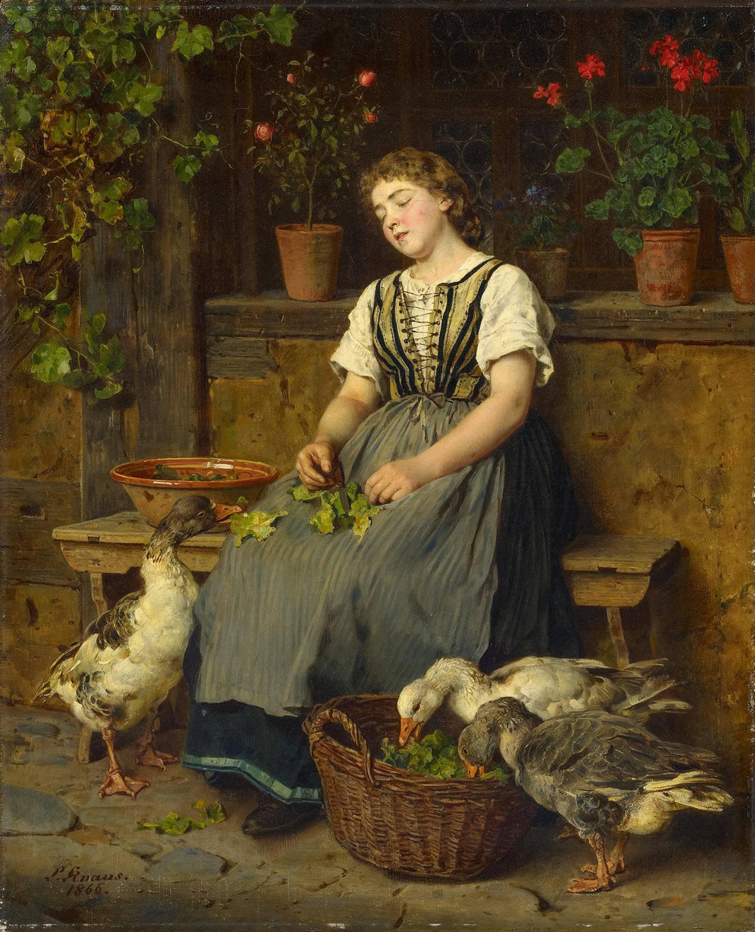 Slumbering maid by Ludwig Knaus — hand-painted animal oil painting reproduction on canvas