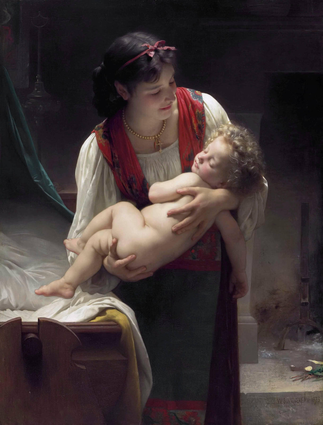 Lullaby (Bedtime) by William-Adolphe Bouguereau — hand-painted portrait oil painting reproduction on canvas