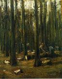 Lumberjack in the forest by Max Liebermann — hand-painted botanical oil painting reproduction on canvas