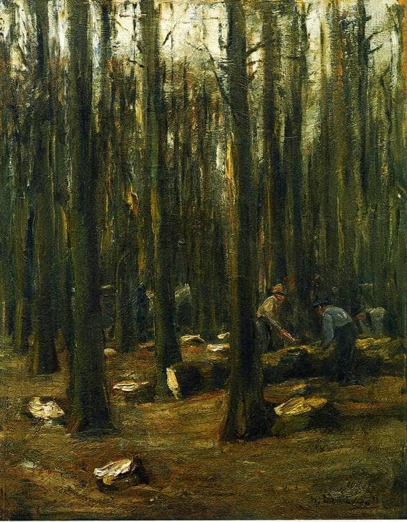 Lumberjack in the forest by Max Liebermann — hand-painted botanical oil painting reproduction on canvas