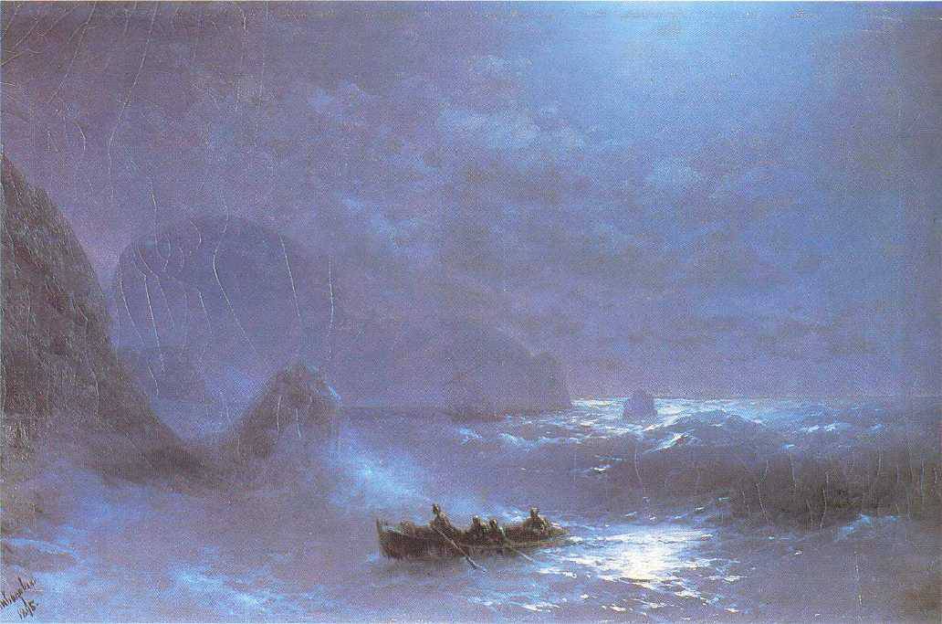 Lunar night on a sea by Ivan Aivazovsky — hand-painted landscape oil painting reproduction on canvas