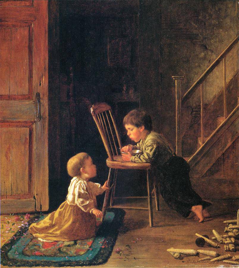 Lunchtime by Eastman Johnson — hand-painted portrait oil painting reproduction on canvas
