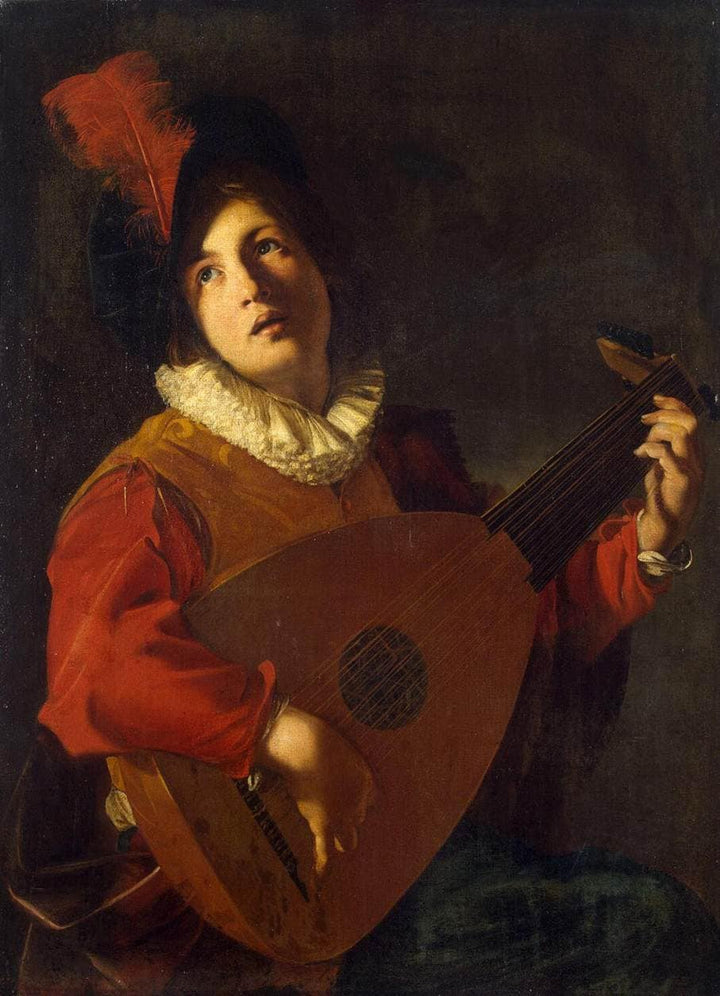 Lute Player by Nicolas Tournier — hand-painted portrait oil painting reproduction on canvas