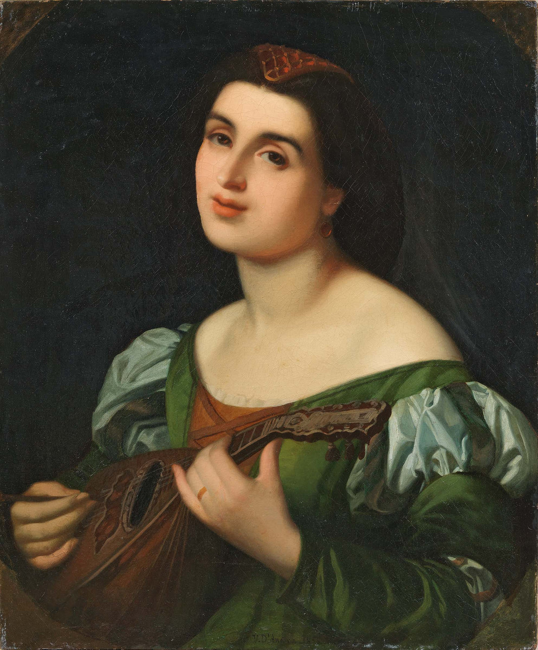 Lute player by Vito d'Ancona — hand-painted portrait oil painting reproduction on canvas