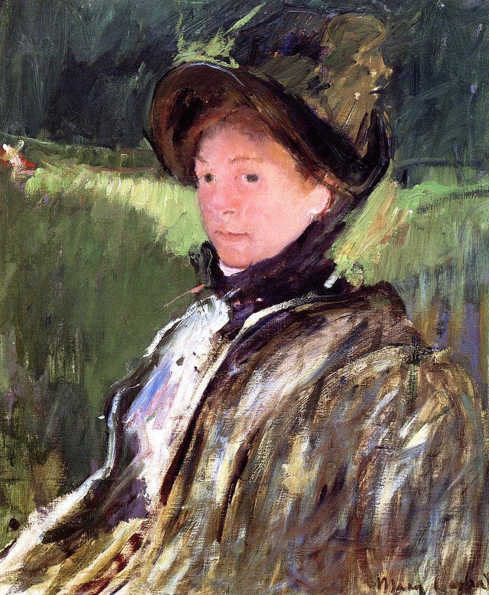 Lydia Cassatt in a Green Bonnet and a Coat by Mary Cassatt — hand-painted portrait oil painting reproduction on canvas