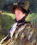 Lydia Cassatt in a Green Bonnet and a Coat by Mary Cassatt — male oil painting wall art, Impressionism