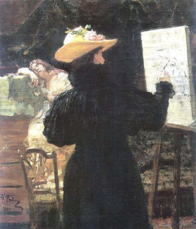 M.K. Tenisheva at work by Ilya Repin — hand-painted portrait oil painting reproduction on canvas
