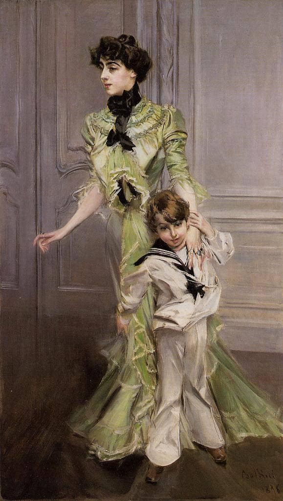 Madame Georges Hugo and her son Jean by Giovanni Boldini — hand-painted portrait oil painting reproduction on canvas