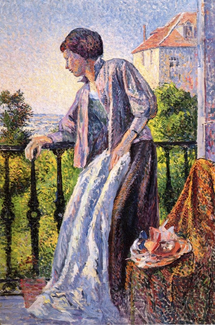 Madame Luce on the Balcony by Maximilien Luce — hand-painted portrait oil painting reproduction on canvas