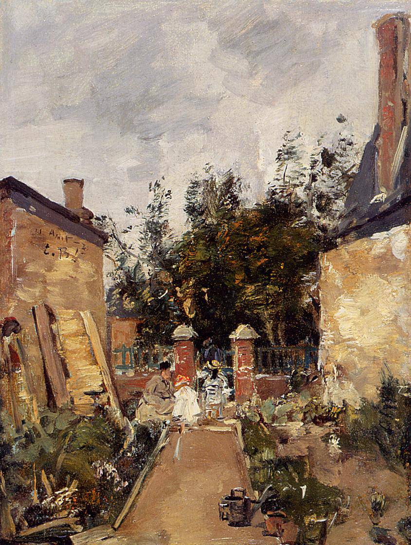 Madame S. with Her Children in Their Garden at Trouville - Eugene Boudin