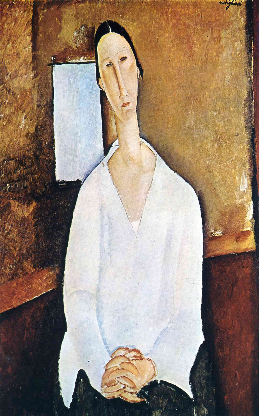Madame Zborowska with clasped hands by Amedeo Modigliani — hand-painted portrait oil painting reproduction on canvas