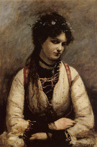 Mademoiselle de Foudras by Camille Corot — hand-painted portrait oil painting reproduction on canvas