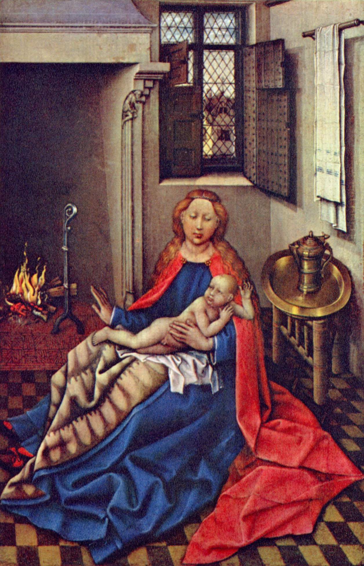 Madonna and Child Before a Fireplace - Robert Campin