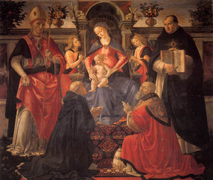 Madonna and Child enthroned with St. Dionysius, Aeropagita, Domenic, Clement and Thomas Aquinas - Domenico Ghirlandaio