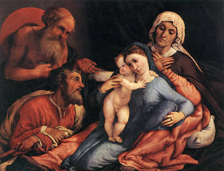 Madonna and Child with St. Jerome, St. Joseph and St. Anne by Lorenzo Lotto — hand-painted cultural oil painting reproduction on canvas