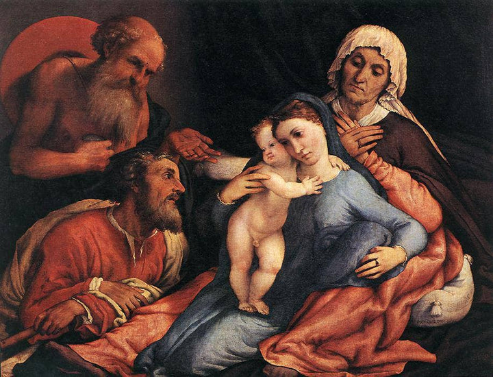 Madonna and Child with St. Jerome, St. Joseph and St. Anne by Lorenzo Lotto — hand-painted cultural oil painting reproduction on canvas