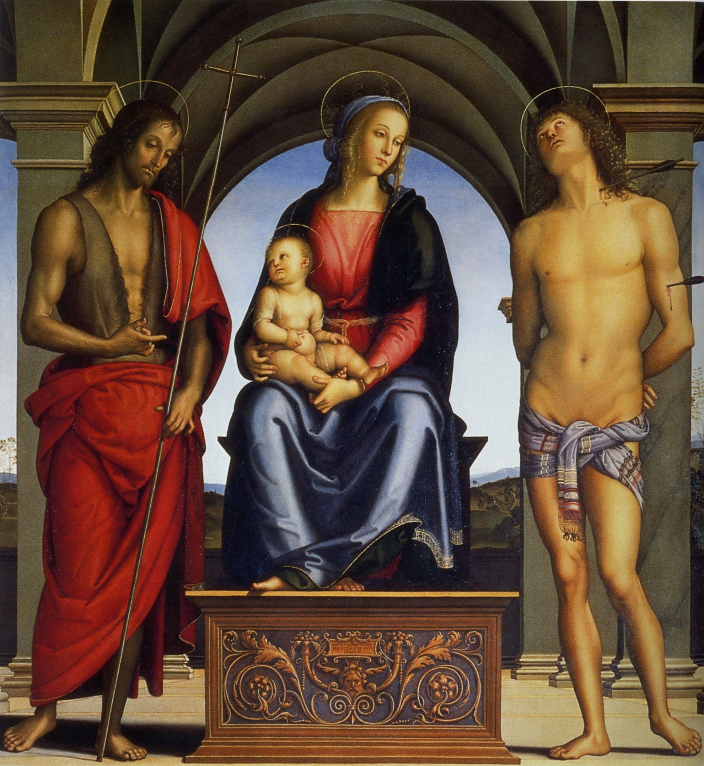 Madonna and Child with St. John the Baptist and St. Sebastian - Pietro Perugino