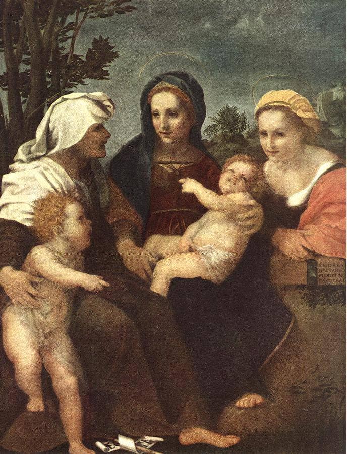 Madonna and Child with Sts Catherine, Elisabeth and John the Baptist by Andrea del Sarto — hand-painted animal oil painting reproduction on canvas