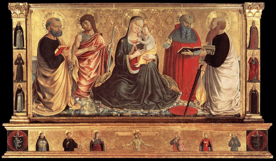 Madonna and Child with Sts John the Baptist, Peter, Jerome, and Paul by Benozzo Gozzoli — hand-painted cultural oil painting reproduction on canvas