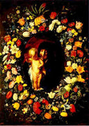 Madonna and Child wreathed with flowers by Jacob Jordaens — flower oil painting wall art, Baroque