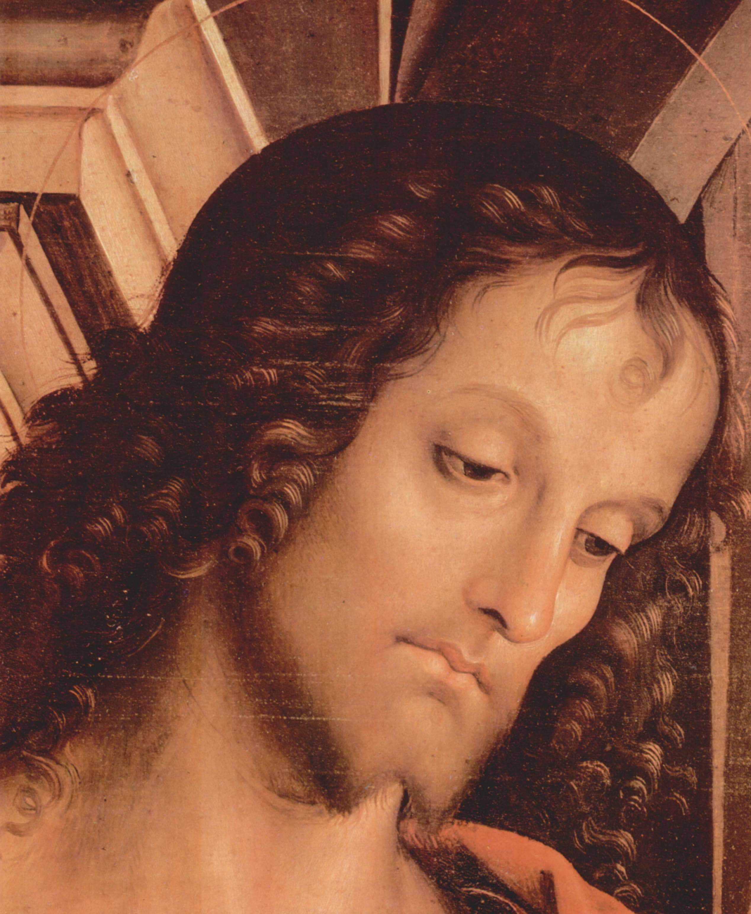 Madonna Enthroned with St. John the Tufer and St. Sebastian (detail) - Pietro Perugino