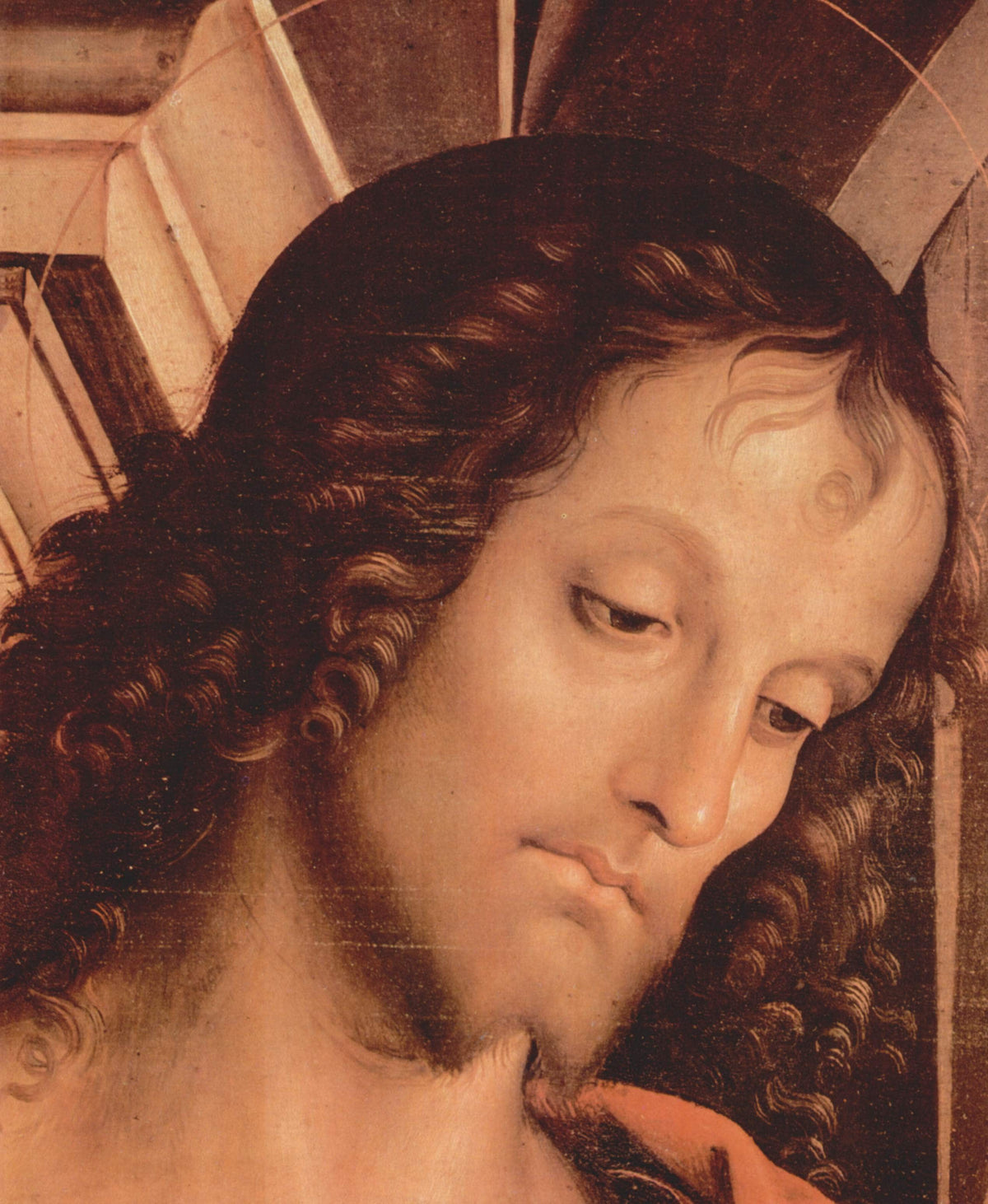 Madonna Enthroned with St. John the Tufer and St. Sebastian (detail) by ...