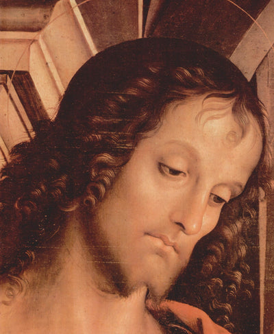 Madonna Enthroned with St. John the Tufer and St. Sebastian (detail) in hallway